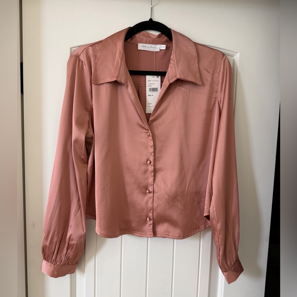 All in Favor Satin Blouse in Rose